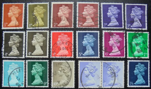 GB, QE2, Pre-Decimal Machin Definitive, 17 Different, 1967 - 1969, Used