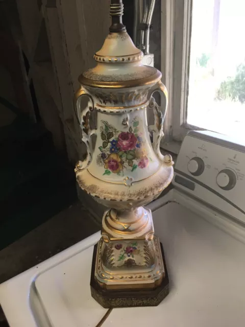 VICTORIAN  Style Hand Painted Porcelain Floral Table PARLOR LAMP ~