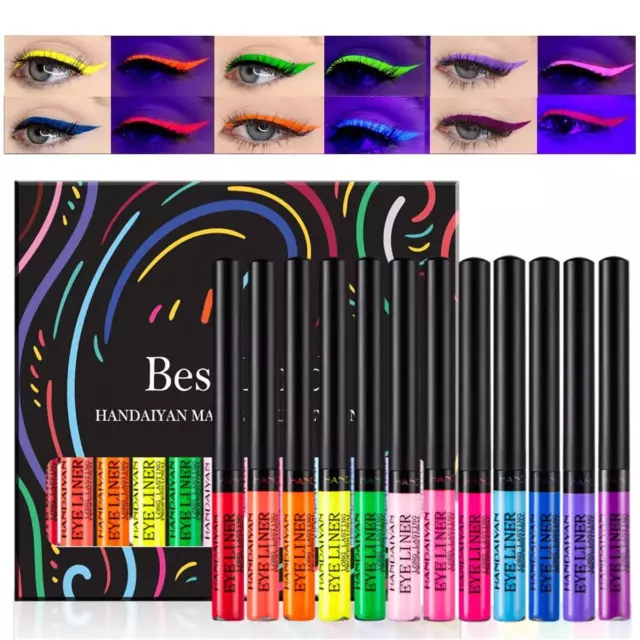 12 Colors Matte Liquid Eyeliner Set UV Glow Neon Rainbow Colorful Eyeliner Penci