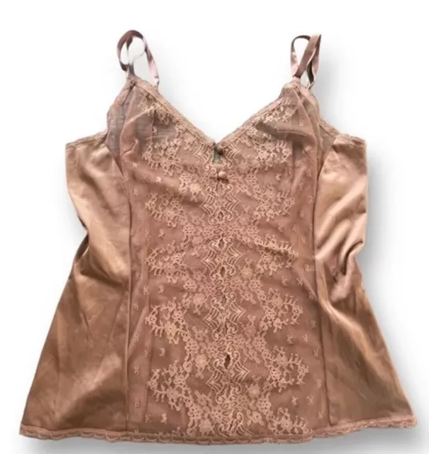 Vtg 70's Vanity Fair Mocha Brown Lace Camisole Women Size 36 Dainty Cottagecore