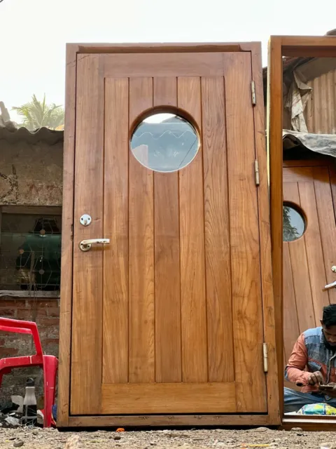 Antique Refurbish Authentic Ship Reclaimed Vintage Wooden Door with Brass Window 2