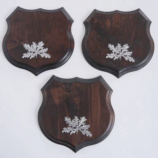 3x Armas Jabalí Escudo de Trofeo Af 19cm, Hoja de Roble Portada Color Plata