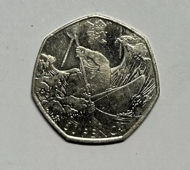 2011 London Olympic 50 pence coin. Canoeing. Circulated