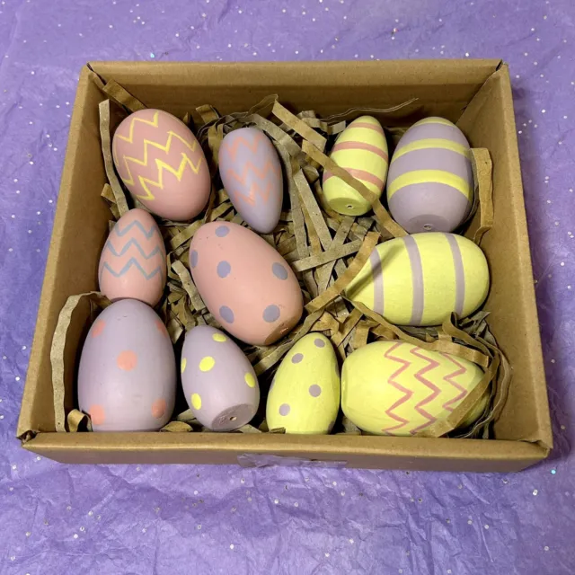 Decorative Wooden Pastel Easter Eggs Lot of 11 Easter Basket or Home Decor 