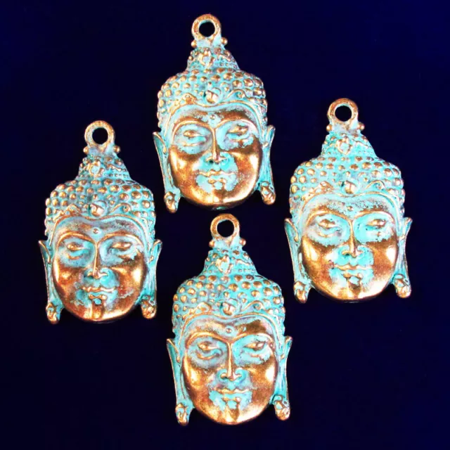 4Pcs 48x29x8mm Carved Brass Bronze Buddha Head Pendant Bead
