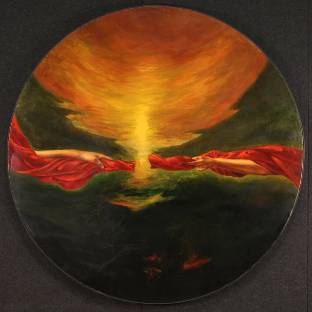 Peinture italienne ronde tableau huile sur toile signé daté expressionniste