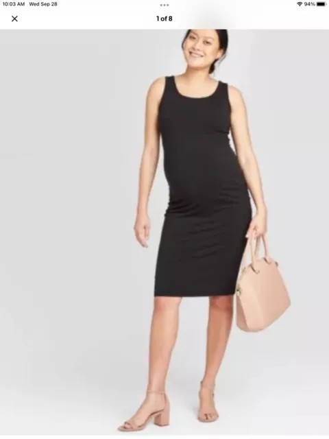 Isabel Black Shirred Maternity Dress Tank Sleeveless Size Large Nwt Stretch