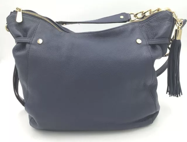 Michael Kors Women's Navy Blue Hobo Handbag with Gold Accents/ Brown Trim (+COA)