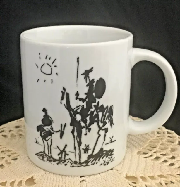 Vintage Pablo Picasso white 11 Oz. mug black print of Don Quixote 1999 Spain