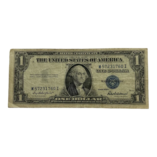 1935 Series F One Dollar Blue Seal Note Silver Certificate See Pictures ￼