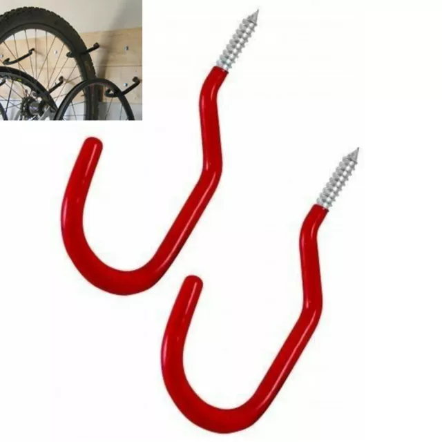 2 x BIKE hanging HOOKS storage Bicycle LARGE red PVC coated Wall hanger Brackets