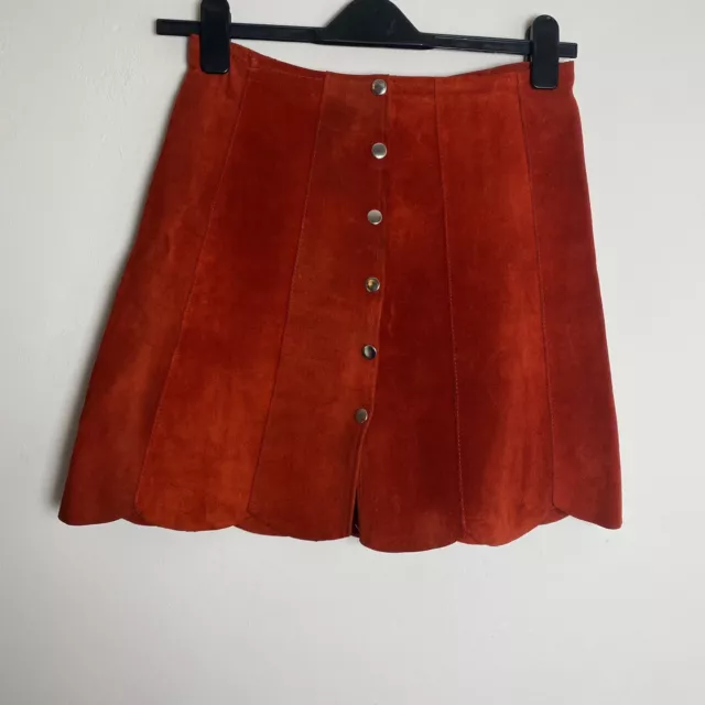 Vintage Mini Skirt Retro 60s/70s Real Suede Burnt Orange Bohemian Festival