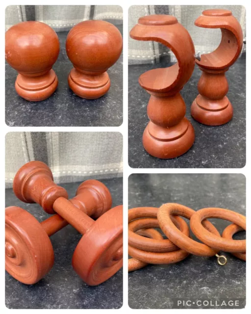 Wooden curtain rings, Pole holders and Finials - 35mm Curtain Pole fittings