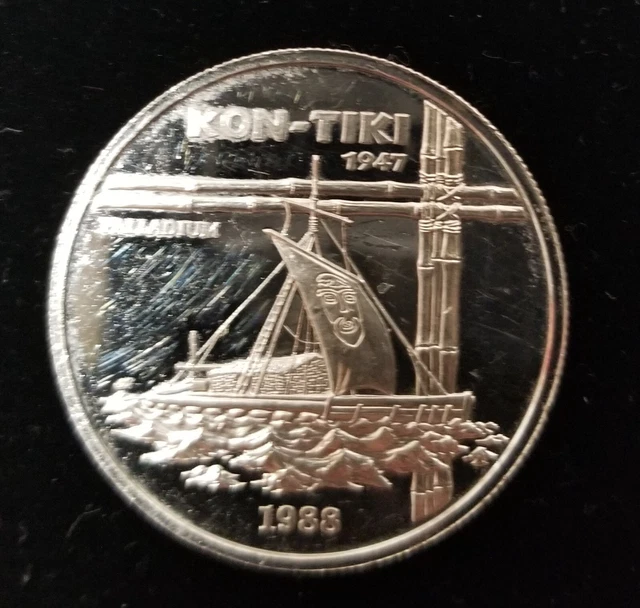 Samoa 50 Tala 1988 99.9% Fine Palladium KON TIKI