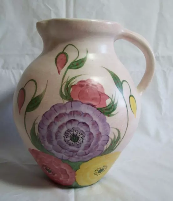 H J WOOD E RADFORD LARGE FLORAL JUG 673 HAND PAINTED 1920's DECO 8.75" SIGNED