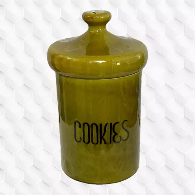 Vintage MCM Avocado Green Cookie Jar Holiday Designs Ceramic Mushroom Top H4021