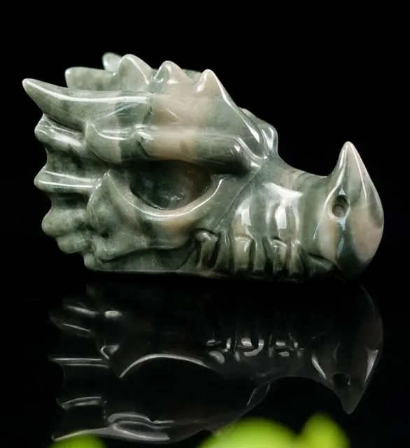 2'' Dragon Head Skull Nine Dragon Jade Stone Carved Natural Crystal Statue Gift