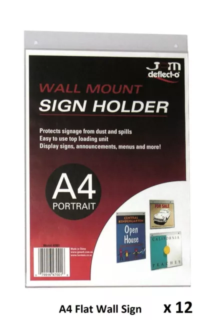 Deflect-o 47001 Acrylic Wall Mount Sign Holder A4 Portrait Pre-drilled Holes x12