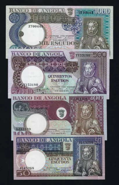 Portugal Angola SET 50 + 100 + 500 + 1000 ESCUDOS 1973 AU-UNC