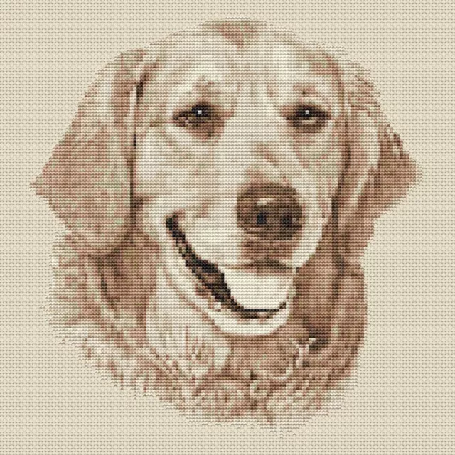 Golden Retriever Dog Cross Stitch Design (Sepia,10"x10",25x25cm,kit or chart)