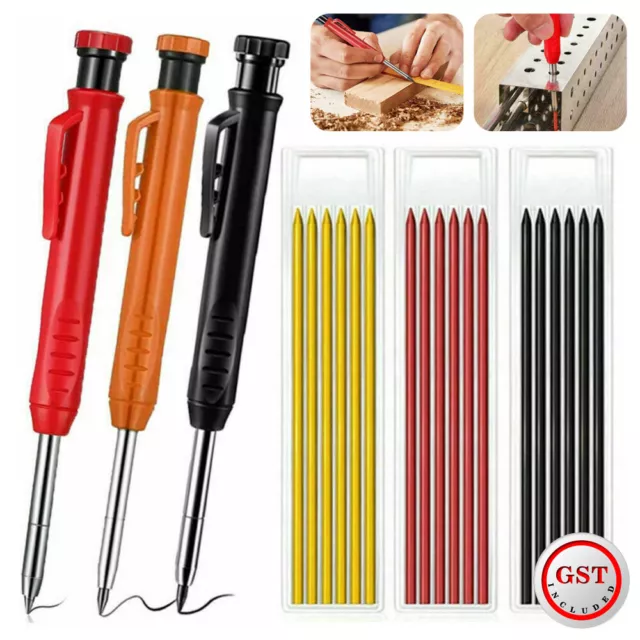 Solid Carpenter Pencil Set with Refill Leads Woodworking Deep Hole Pencils New