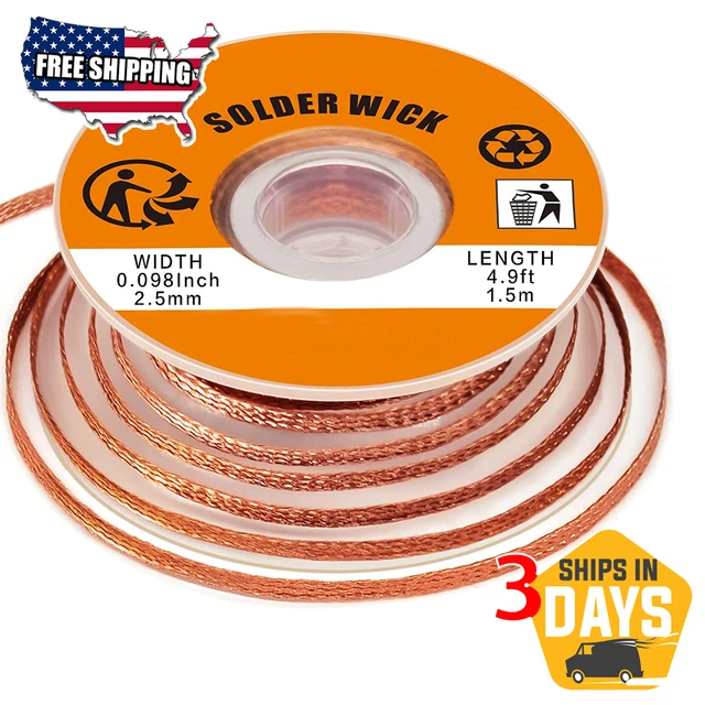 Width 2.5mm 5ft Long Desoldering Braid Solder Remover Wick Wire Repair with Flux