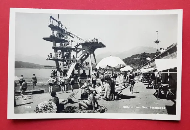 Foto AK MILLSTATT am See um 1935 Strandbad mit Sprungturm   ( 31997