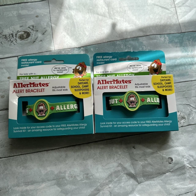 2 Pulsera de alerta AllerMates alergia a las nueces de árbol identificación médica silicona ajustable #G