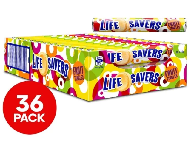 36x Life Savers Fruit Tingles 34g - Lemon Raspberry Lime Orange AUS