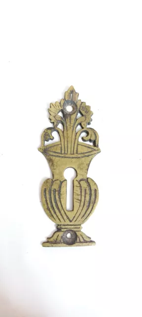 Old Vase Style Door Escutcheon Big Brass Keyhole Plate Cover Antique Vintage E66