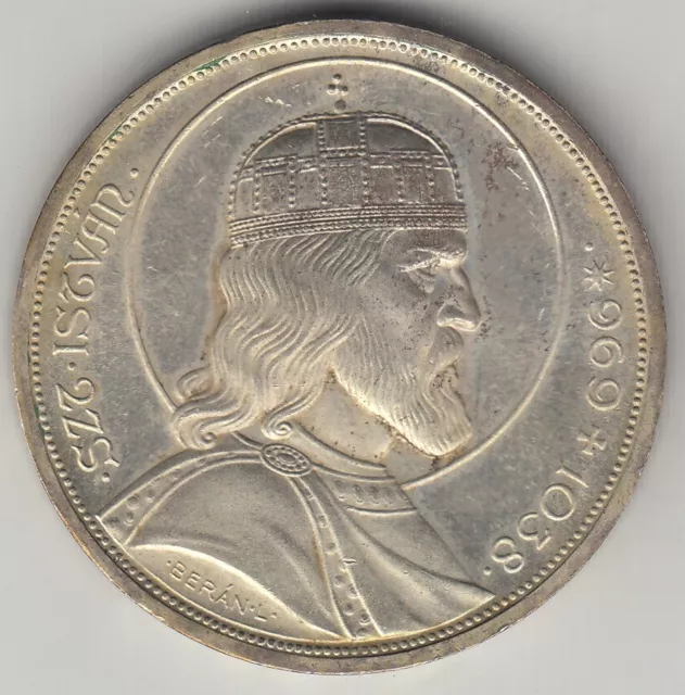 1938 BP HUNGARY King Saint Stephan VINTAGE .640 Silver 5 Pengo Hungarian Coin