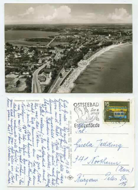 89425 - Baltic Sea resort Eckernförde - aerial picture - real photo - postcard, run 13.7.1965