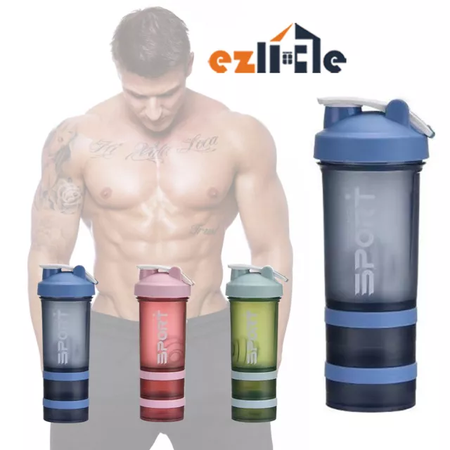 Pill Sport Drink Cup Water bottle Milkshake Protein Shaker 500ml 3 tier Powder