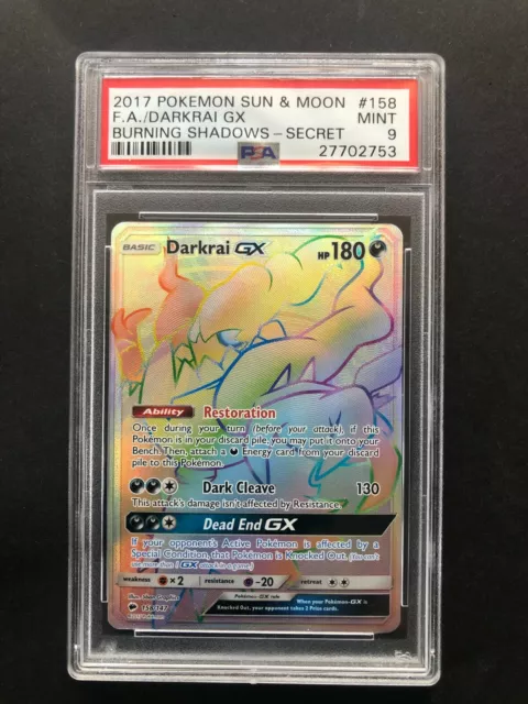 2017 Pokemon Sun & Moon F.A. Darkrai GX PSA 9 Burning Shadows Secret 158 F Arts