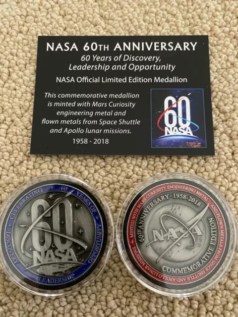 NASA, 60th Anniversary, NASA FLOWN METAL! Limited Edition Medallion Medal