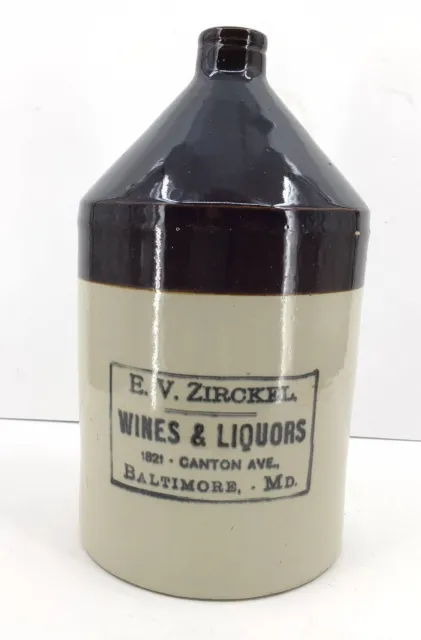 Vtg Stoneware Whisky Jug E. V Zirckel Wines And Liquors Baltimore Maryland