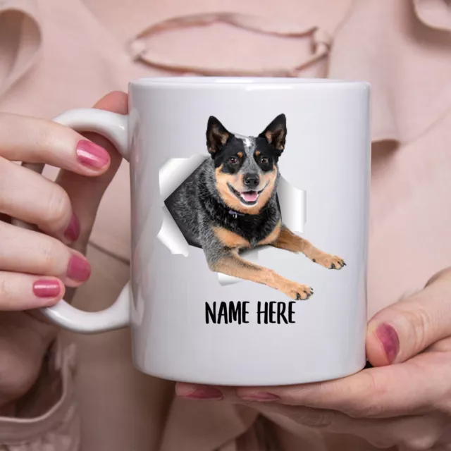 Funny Personalized Australian Cattle Dog Black Merle Custom Name White Coffee