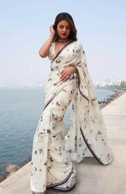 satin silk bollywood women saree indian wedding party wear designer women sari