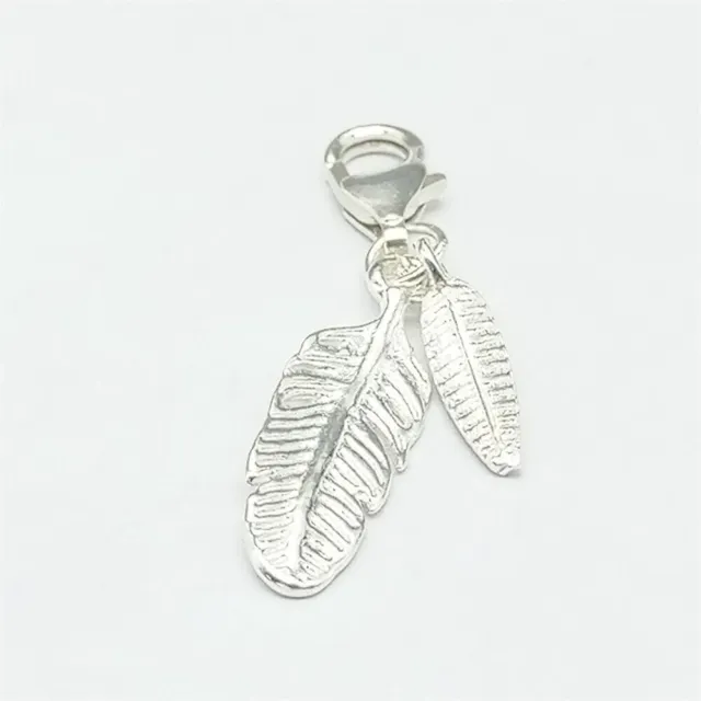 925 Sterling Silver Double Feather Charm for Bracelet Necklace Clip On Charm