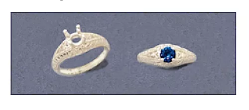 (4-7mm) Round Sterling Silver Engraved Shank Pre-Notched Ring Setting Size 7