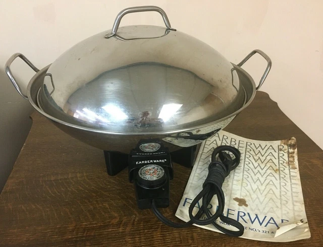 Wok eléctrico de acero inoxidable Farberware con tapa de cúpula (No. 343) y folleto