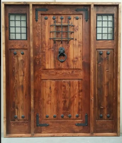 Rustic reclaimed lumber side lites door solid DOUG FIR wood laminate clear glass