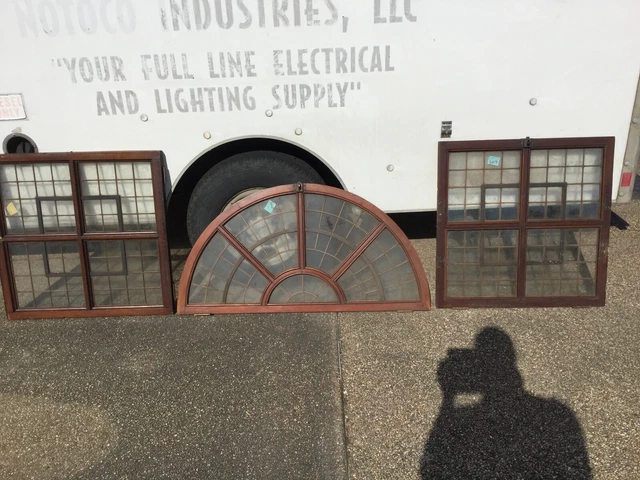Antique Mahogany Windows in pic , Curved Glass, early 1900s 3  pieces