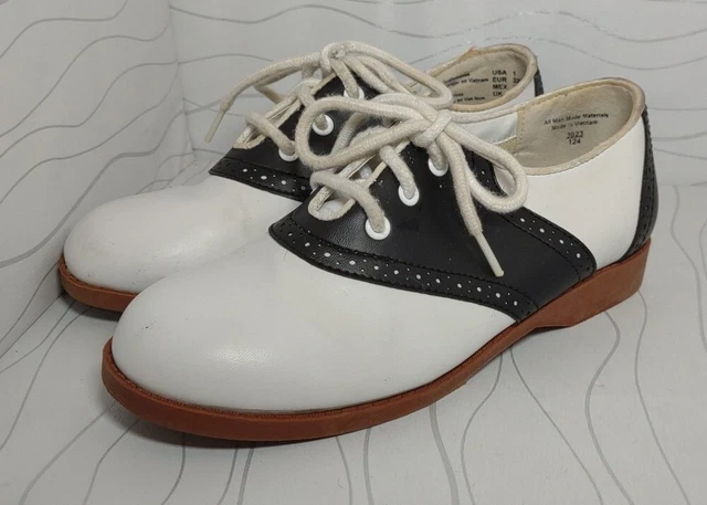 Smartfit White/Black Saddle Oxfords Uniform Dance 50's Party Shoes Size 1 Smartfit White/Black Saddle Oxfords Uniform Dance 50's Party Shoes Size 1