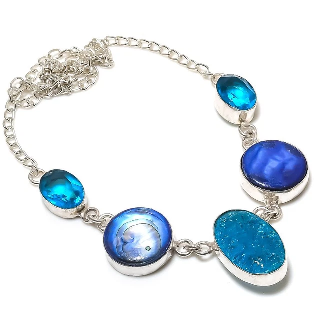 Hememorphite Druzy, Topaz Gemstone 925 Sterling Silver Jewelry Necklace 18" e994