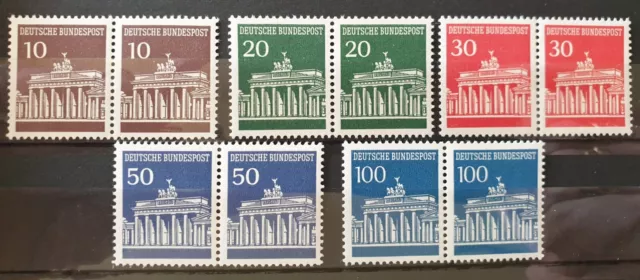 Bund MiNr. 506-510 Brandenburger Tor postfrisch und tadellos als waag. Paare