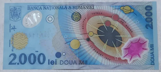 Romania 🇷🇴 2,000 Lei Banknote 1999 (Polymer / Commemorative Issue)
