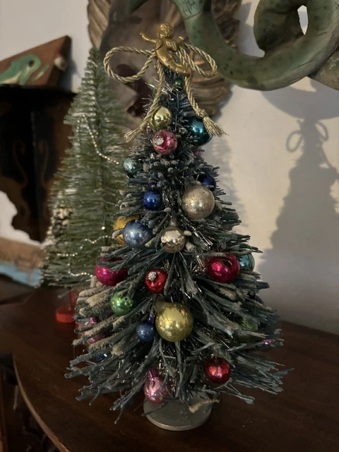 VtG Bottlebrush Christmas Tree ~ Assorted Mercury Glass Ornaments ~ Wood Base