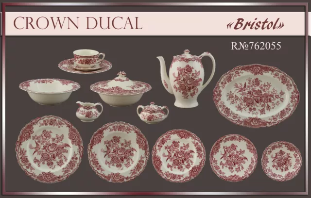 Crown Ducal "Bristol" Teile zur Wahl: teller platte kanne tasse england rot