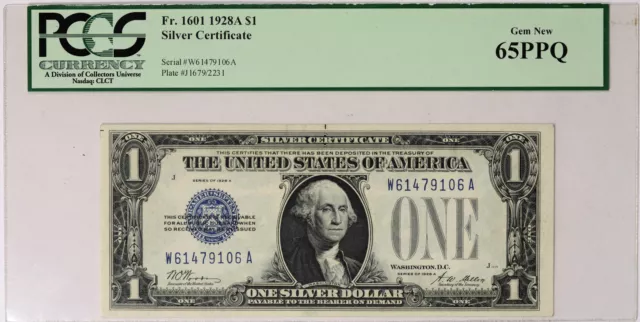 FR. 1601 1928A $1 Silver Certificate Gem New 65 PPQ PCGS